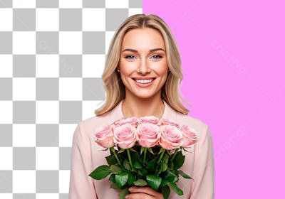 MULHER SEGURANDO FLORES NA MÃO PARA COMPOSIÇÃO