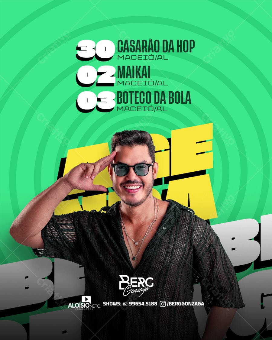 Flyer para Show do Berg Gonzaga PSD Editável