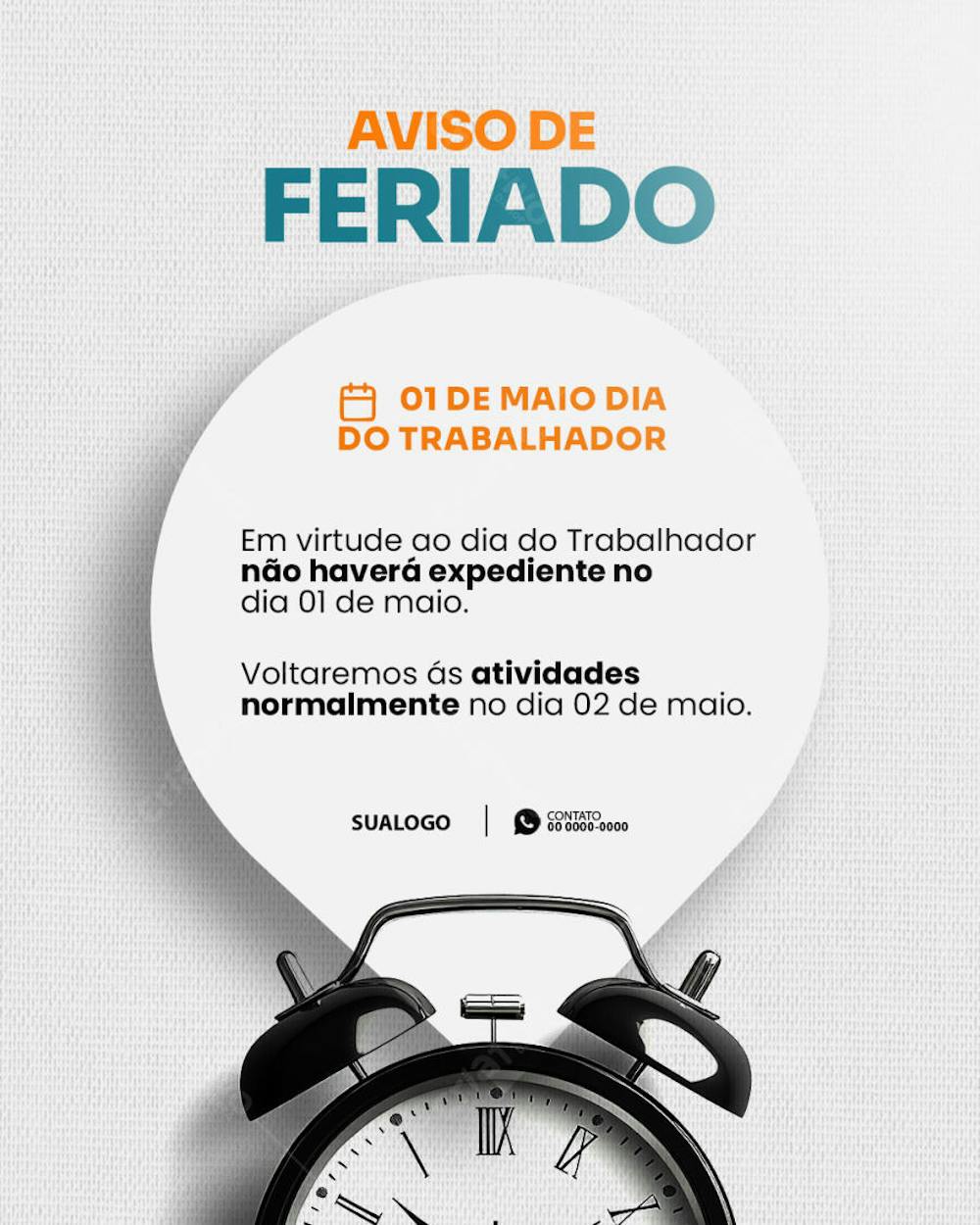 aviso feriado dia do trabalhador 01 de maio