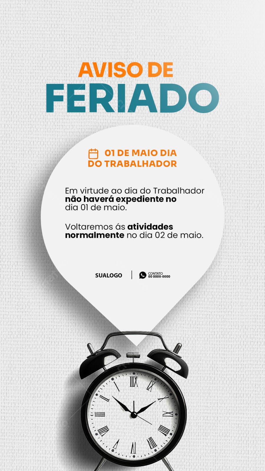 Aviso de Feriado Dia do Trabalho PSD Editável