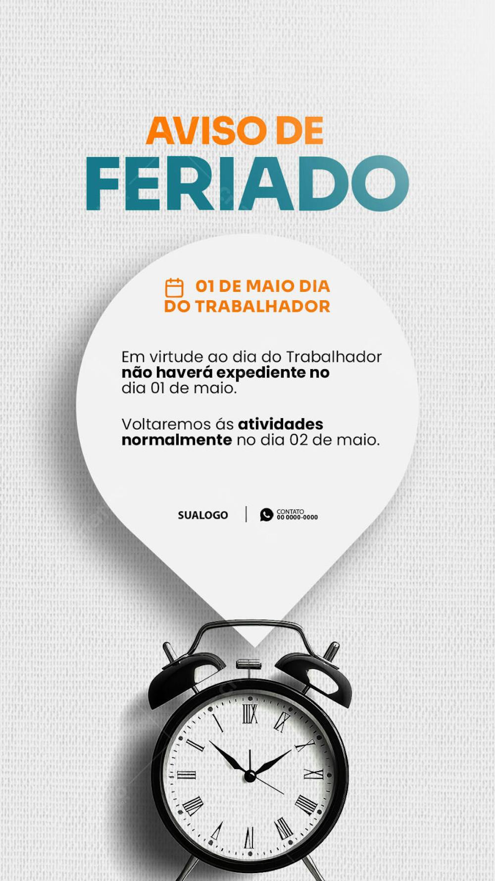 aviso feriado dia do trabalhador 01 de maio - story