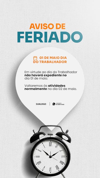 aviso feriado dia do trabalhador 01 de maio - story