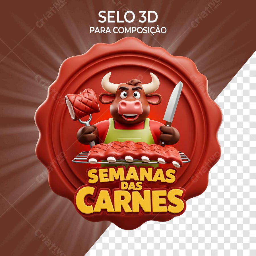 Selo 3D promocional Carne Vermelho e Marrom