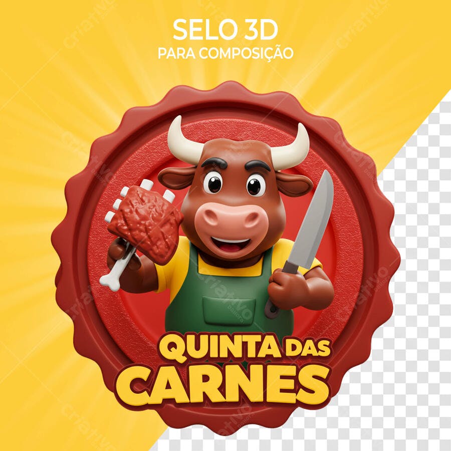 Selo 3D promocional carne vermelho e marrom