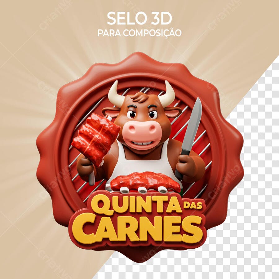 Selo 3D Churrasco Vermelho com Touro