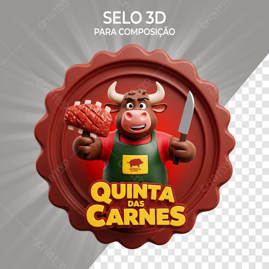 Selo 3D promocional vermelho touro açougueiro