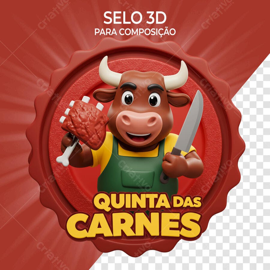 Selo 3D promocional Carne vermelha e marrom