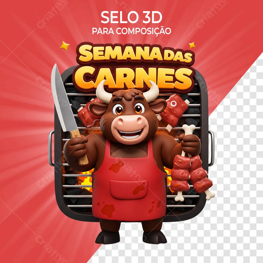 Selo 3D promocional Carne Vermelha e Dourado