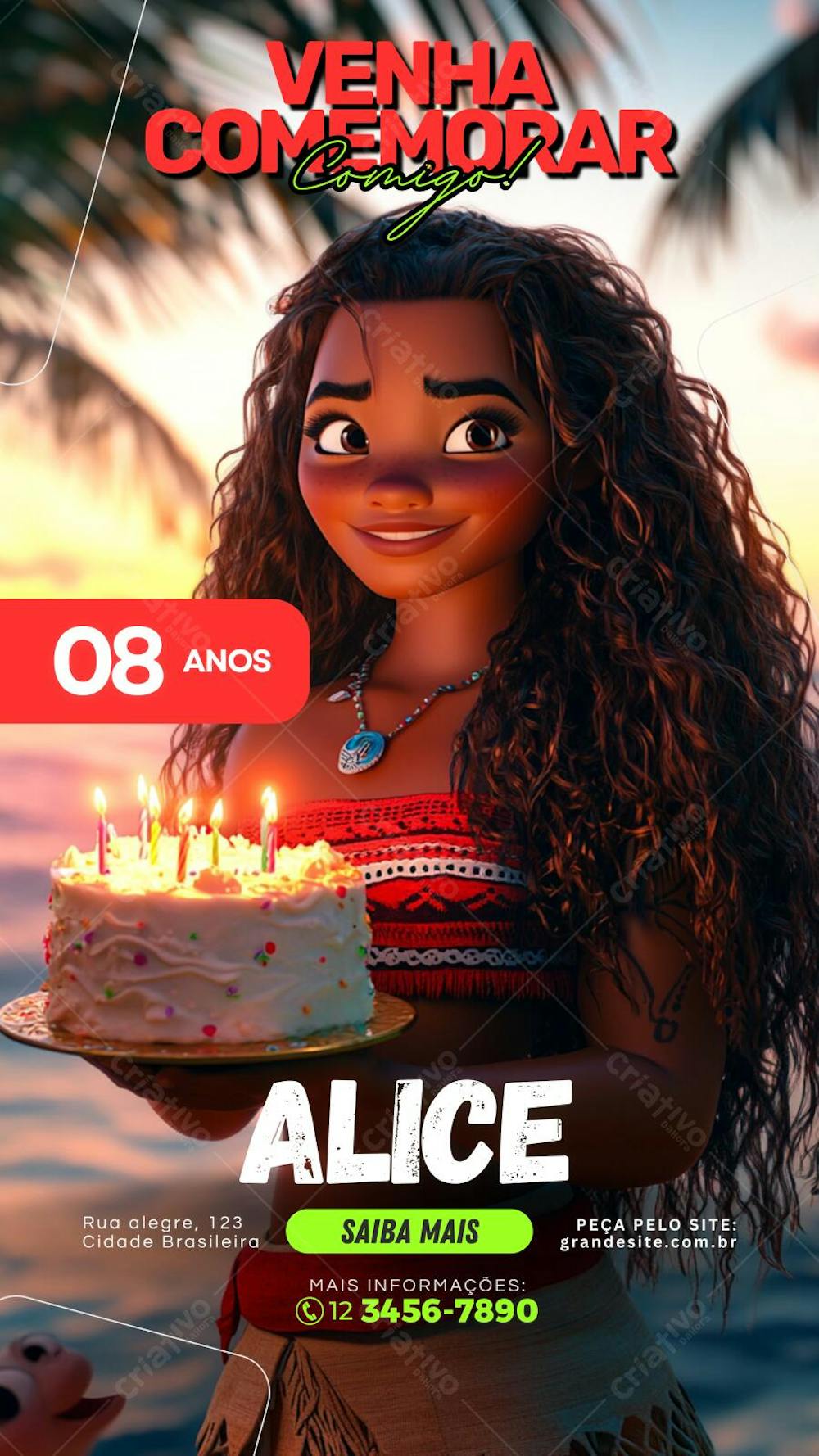 convite infantil de aniversário MOANA lilo e stitch