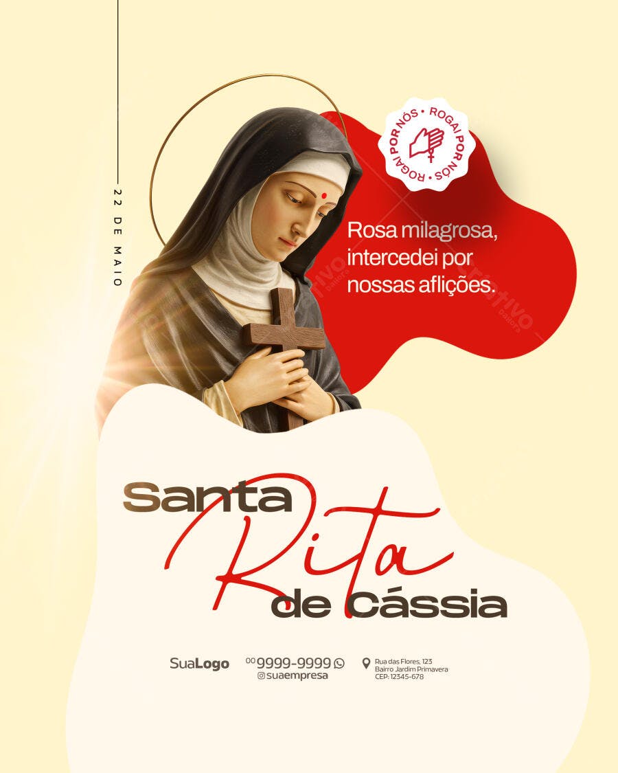 Flyer Dia de Santa Rita de Cássia PSD Editável