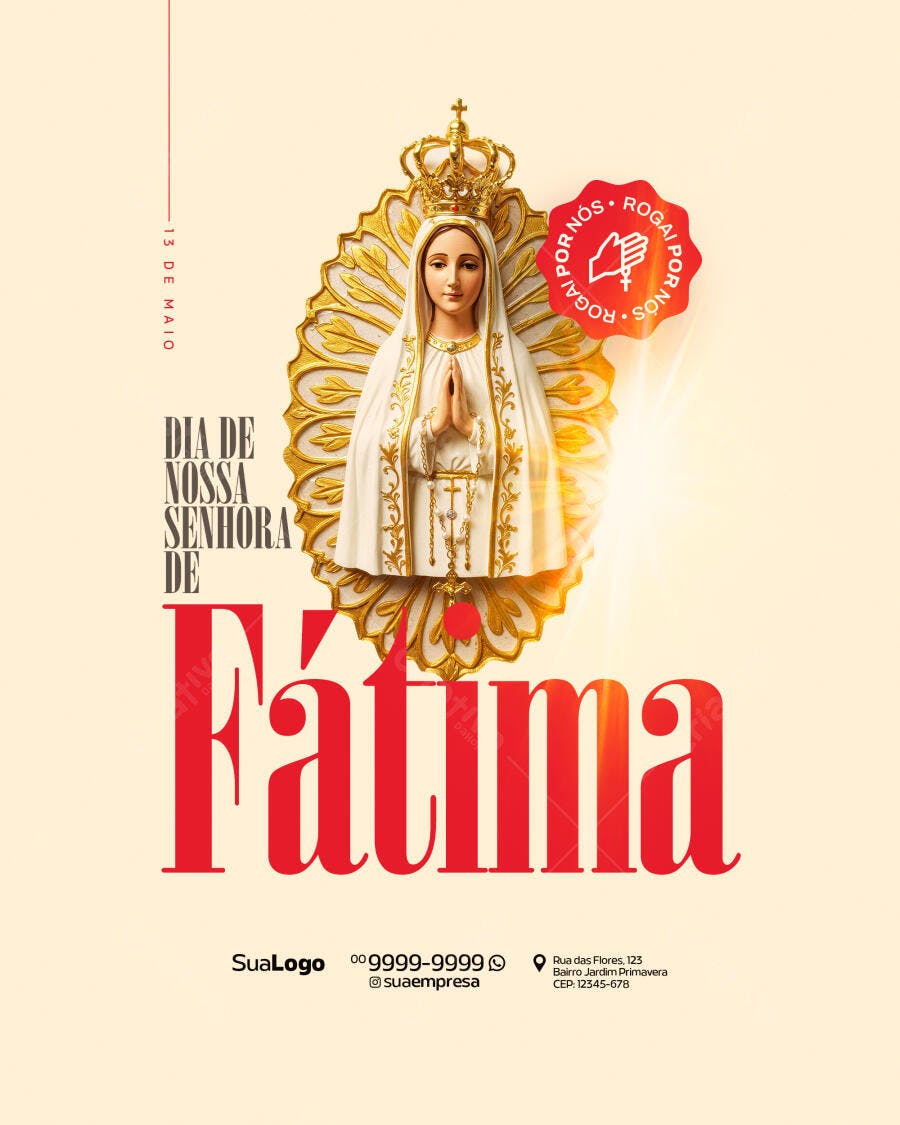 Flyer Dia de Nossa Senhora de Fátima 13 de Maio PSD Editável