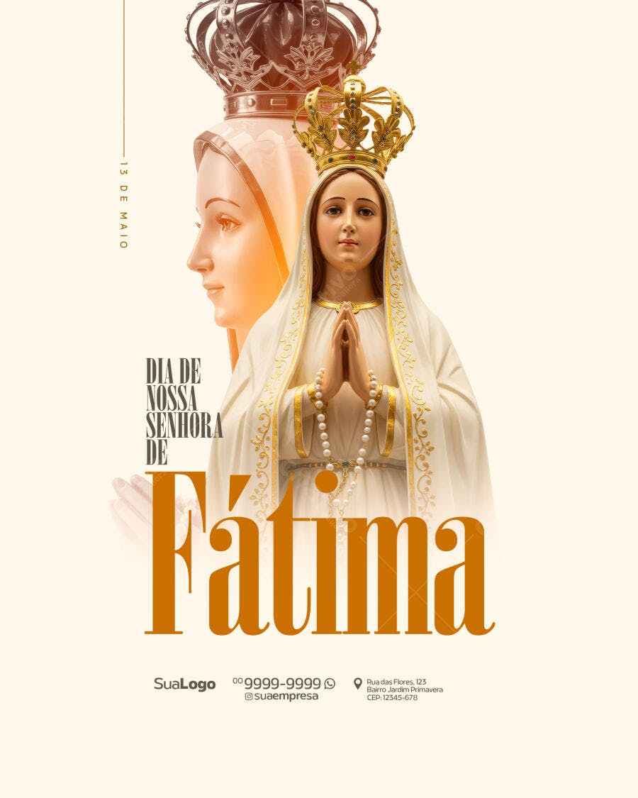 Flyer Dia de Nossa Senhora de Fátima 13 de Maio PSD Editável