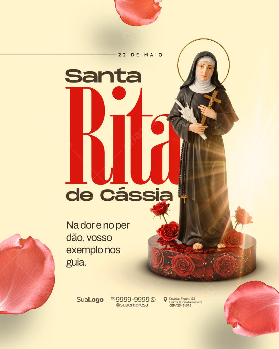 Flyer para Dia de Santa Rita de Cássia PSD Editável
