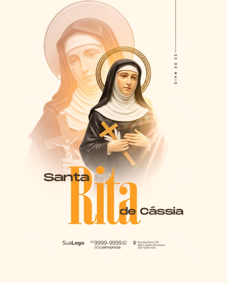 Flyer Dia de Santa Rita de Cássia PSD Editável