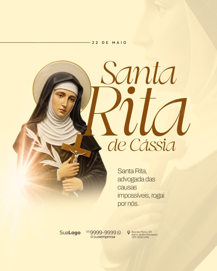 Flyer Dia de Santa Rita de Cássia PSD Editável