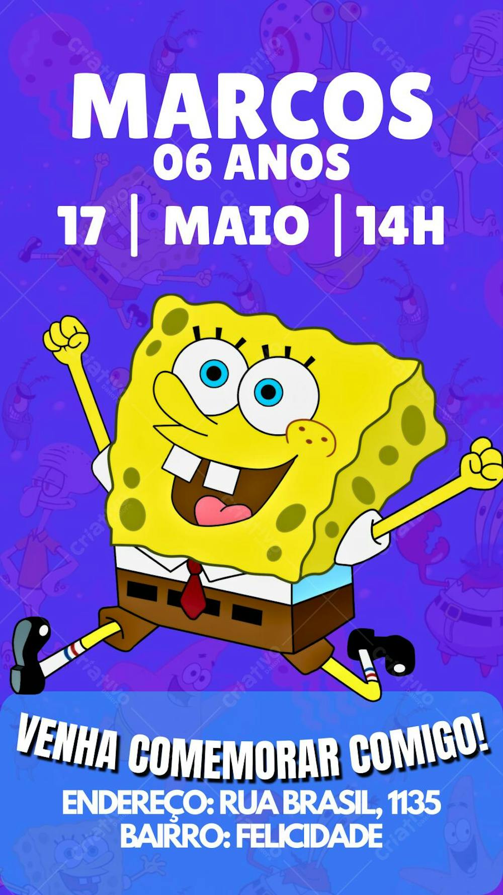 convite infantil de aniversáRIO BOB ESPONJA (1)