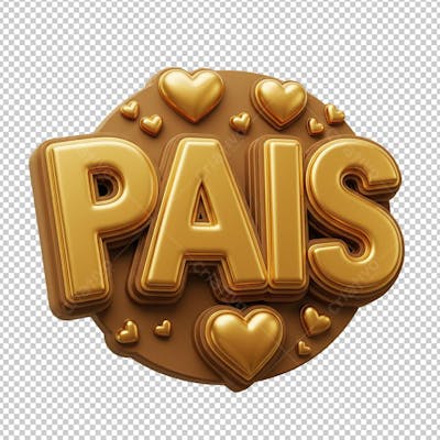 Selo Dia dos Pais Dourado Renderizado em 3D
