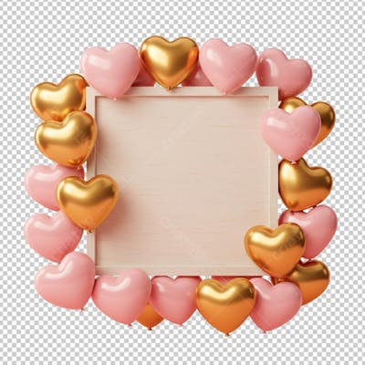 Quadro Moldura com Corações Rosa e Dourado