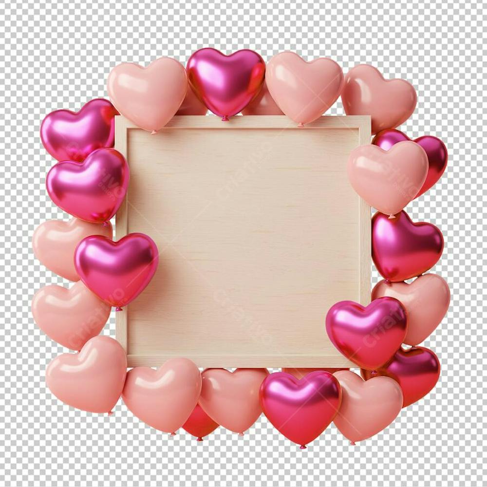 Quadro Moldura com Corações Rosa