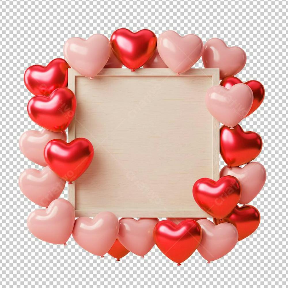 Quadro Moldura com Corações Vermelho