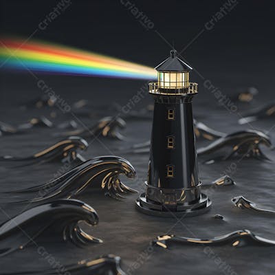 Farol com arco-iris Holográficos e Elementos Visuais – Abstratos, Minimais e Conceituais