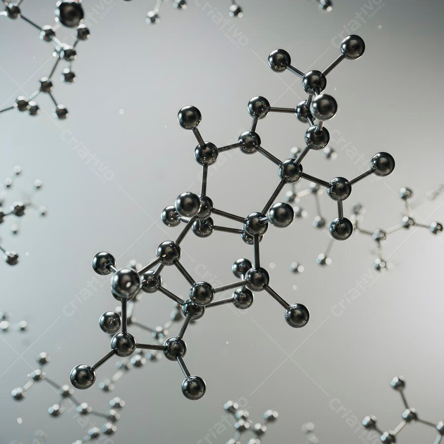 Modelo molecular metálico em fundo cinza