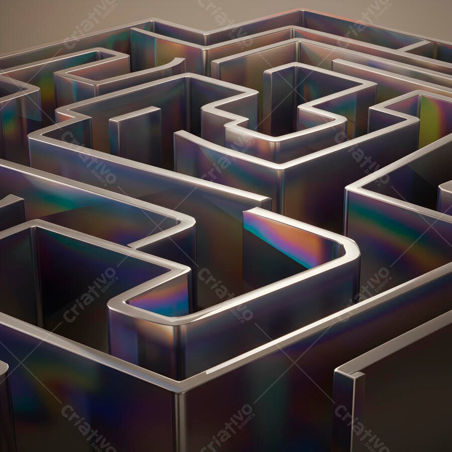 Labirinto metálico com reflexos iridescentes