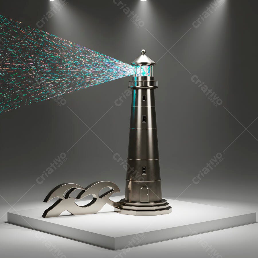 Farol metálico emitindo luz colorida