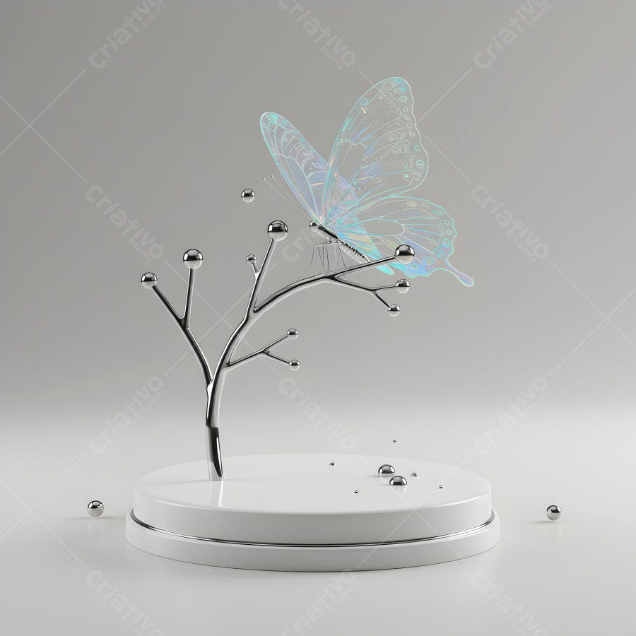 Borboleta translúcida em escultura metálica