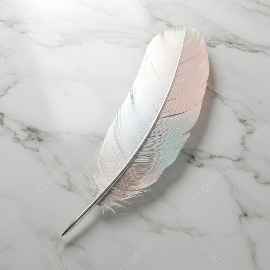 Pluma pastel sobre mármore branco