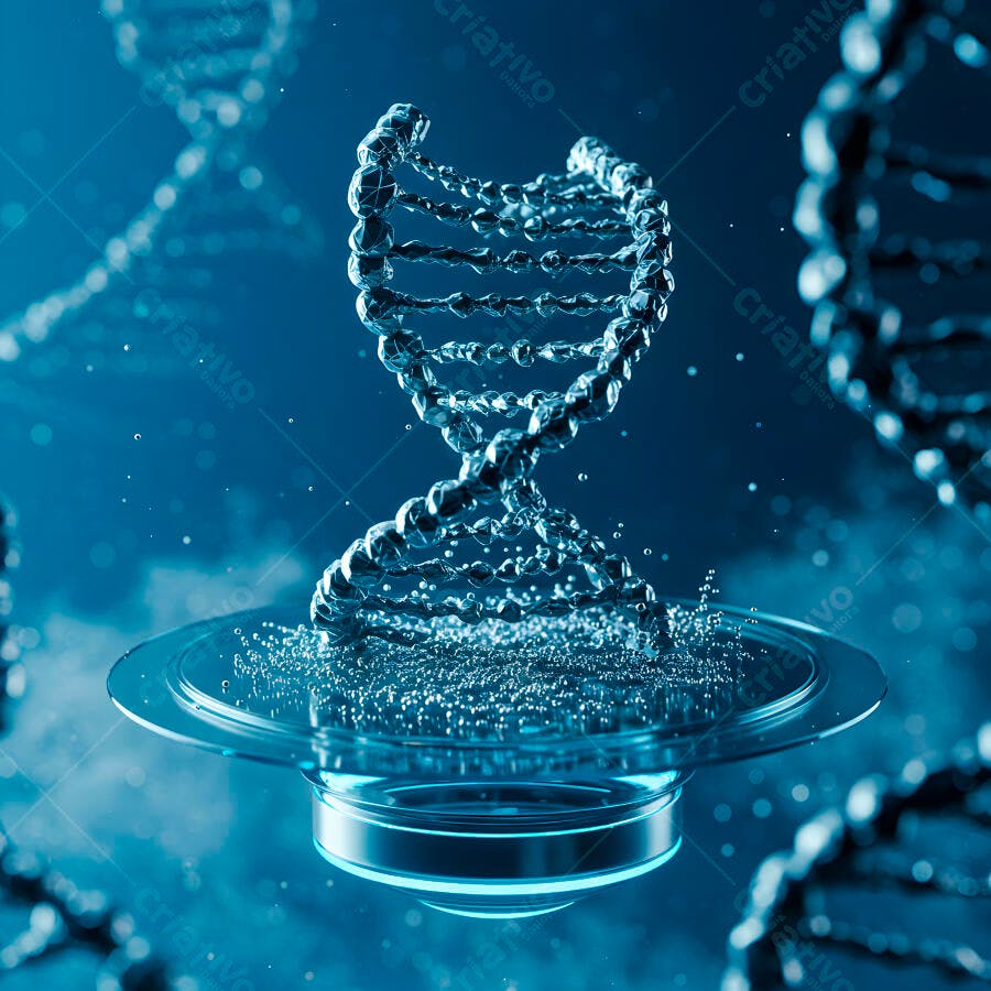Molécula DNA em plataforma azul