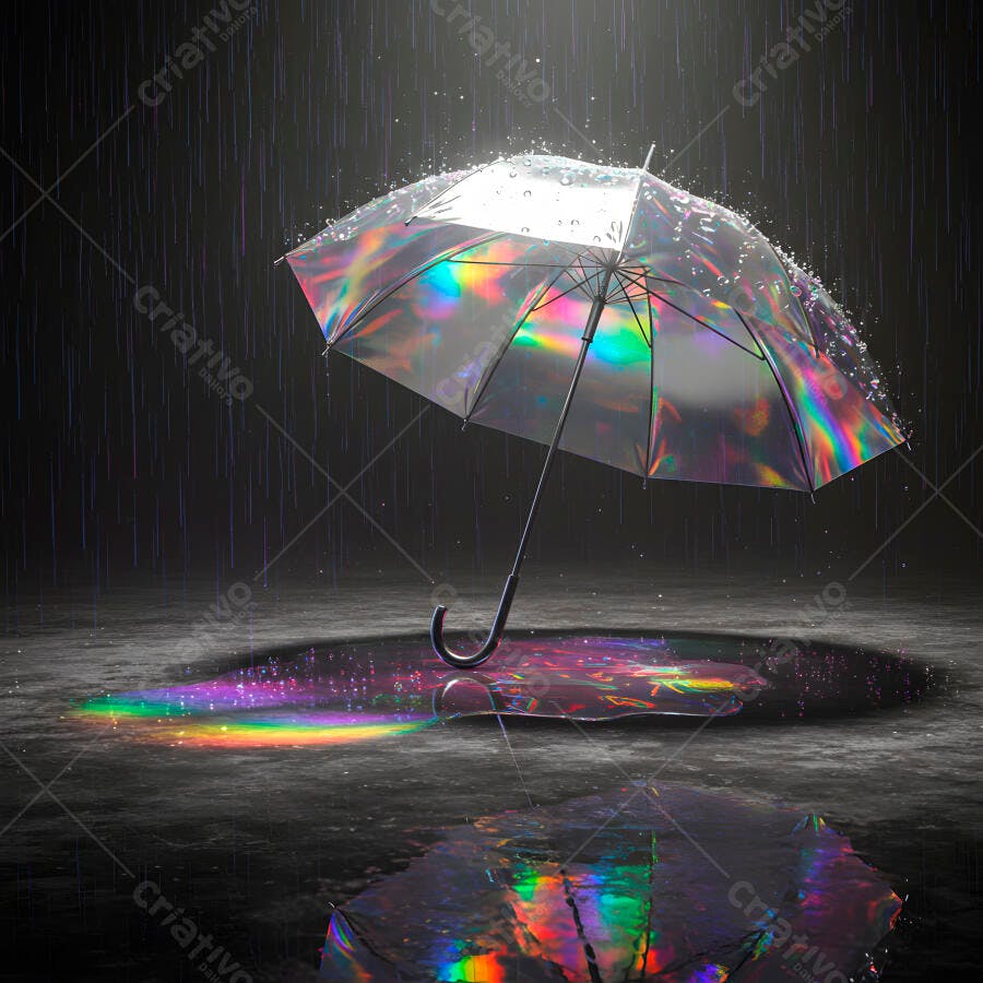 Guarda-chuva iridiscente na chuva