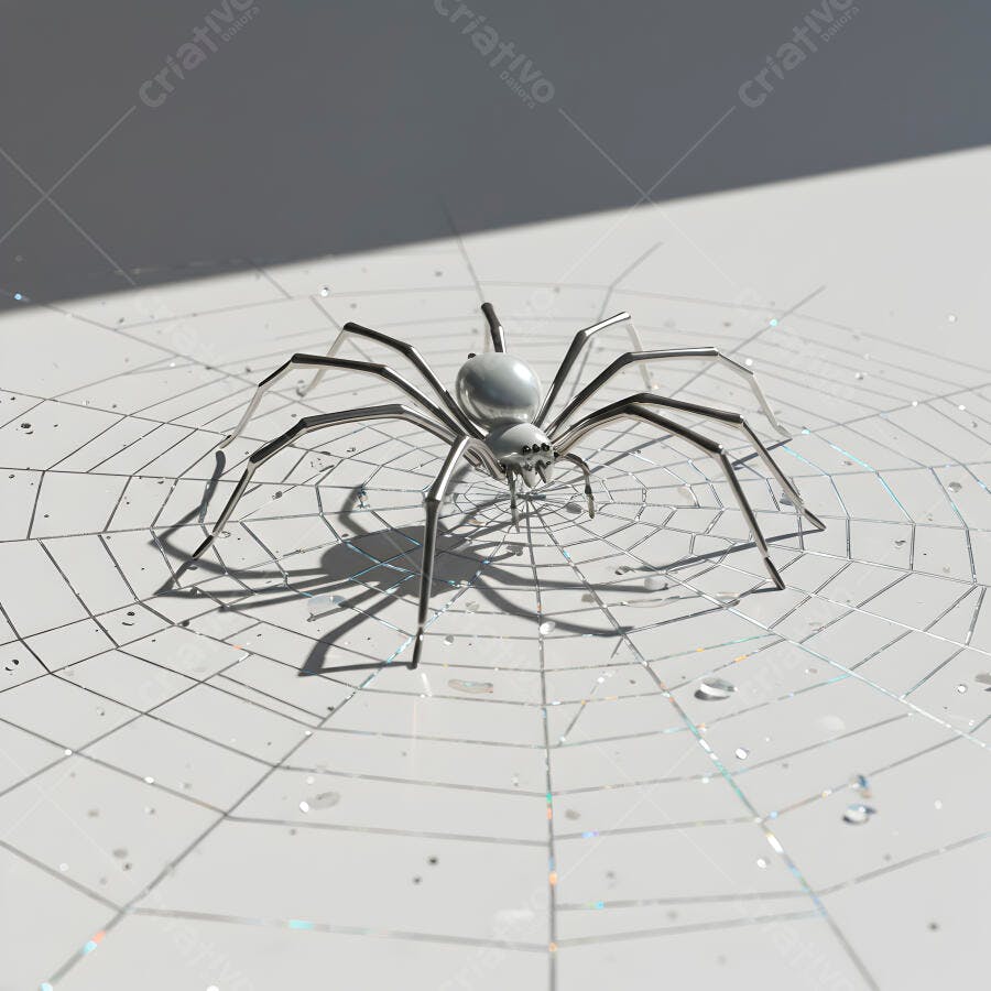 Aranha metálica em teia brilhante