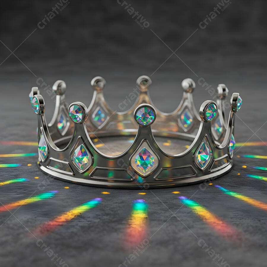 Coroa real com pedras preciosas em tons iridescentes