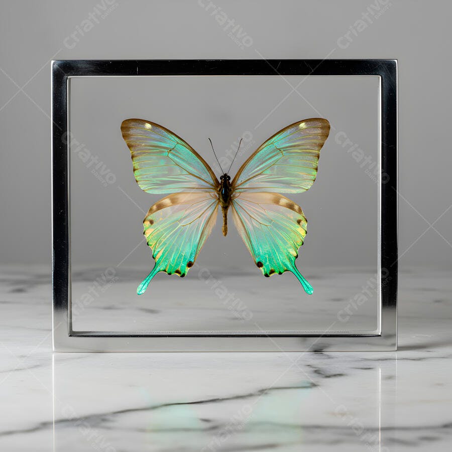 Borboleta em moldura metálica tons pastel