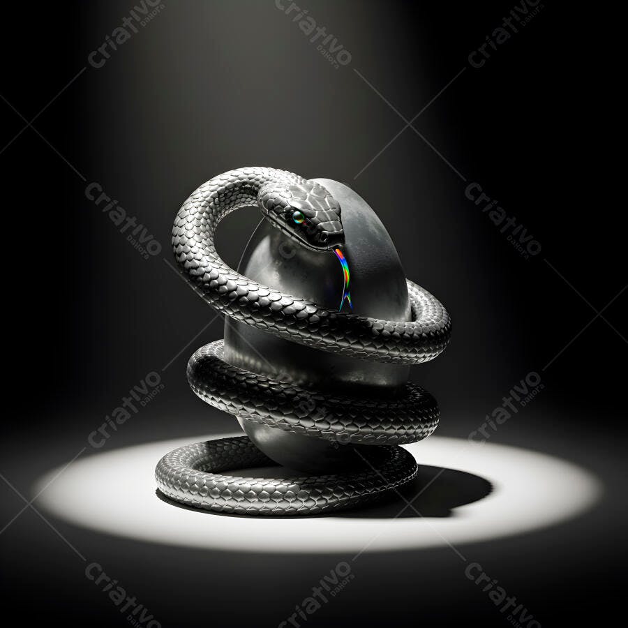 Cobra metálica em volta de ovo prateado