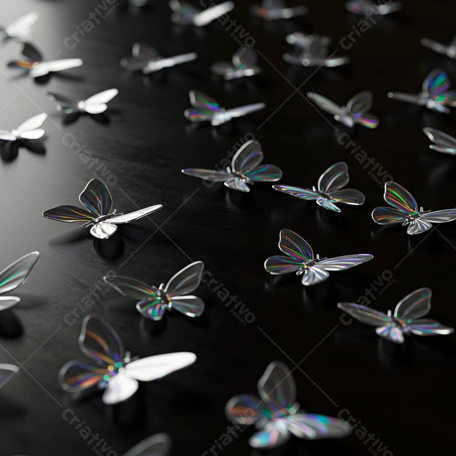 Borboletas iridescentes em fundo preto