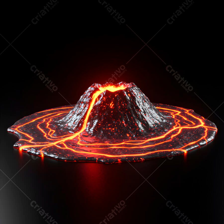 Vulcão em erupção com lava incandescente