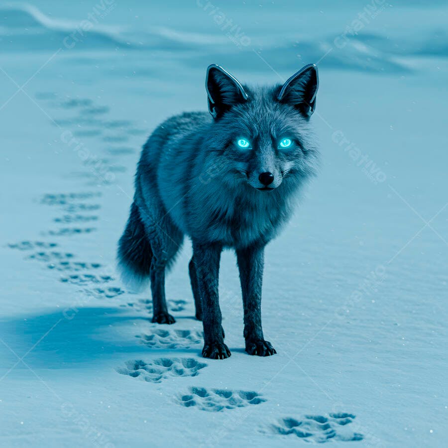 Raposa prateada na neve noite gelada