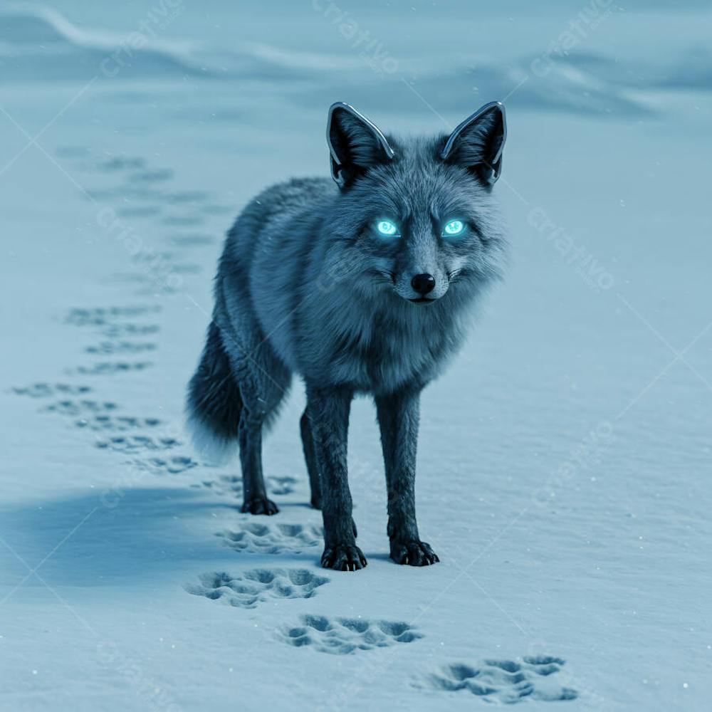 Lobo em neve Holográficos e Elementos Visuais – Abstratos, Minimais e Conceituais