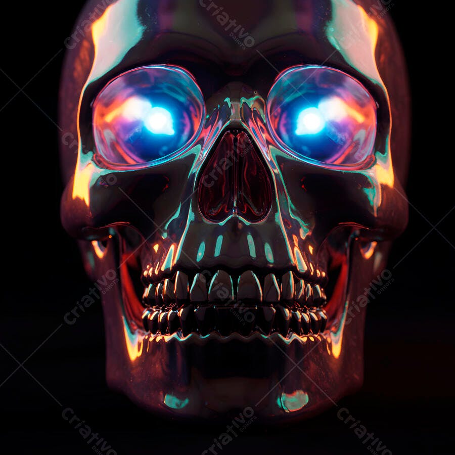 Crânio metálico com luzes neon