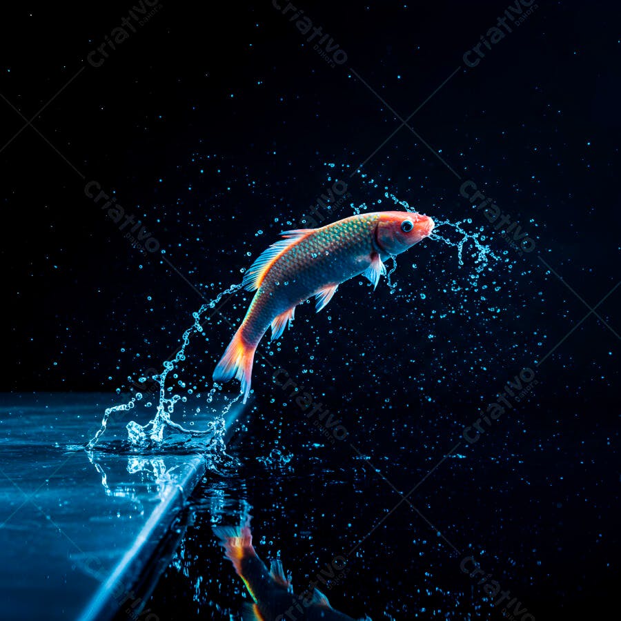 Peixe Dourado saltando na água escura
