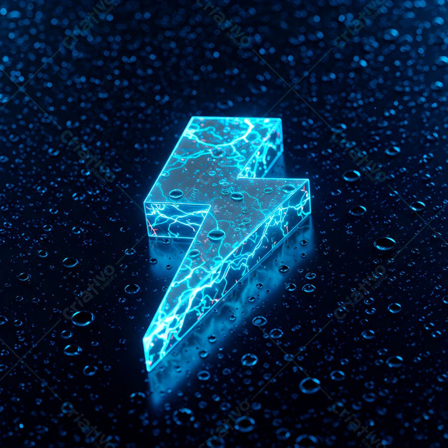 Raio azul neon em superfície molhada