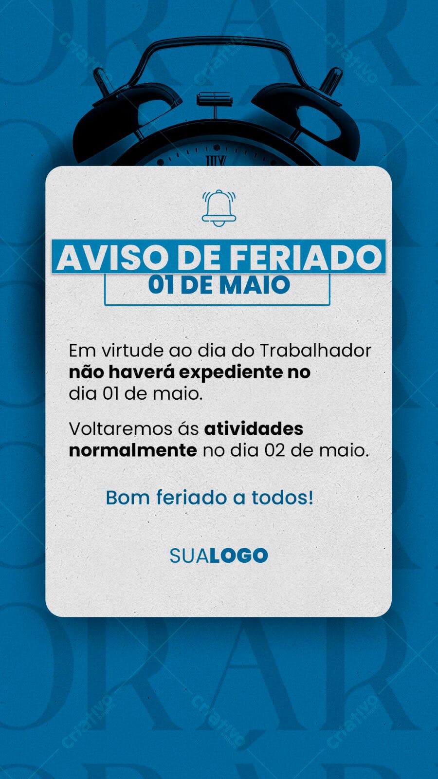 Aviso de Feriado 1º de Maio PSD Editável