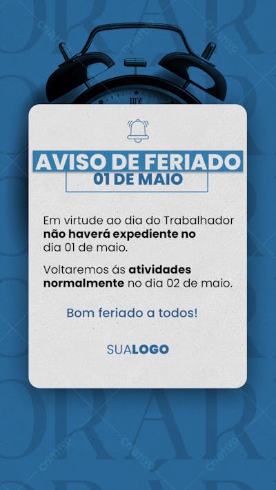 AVISO FERIADO DIA DO TRABALHADOR 01 DE MAIO - STORY 2