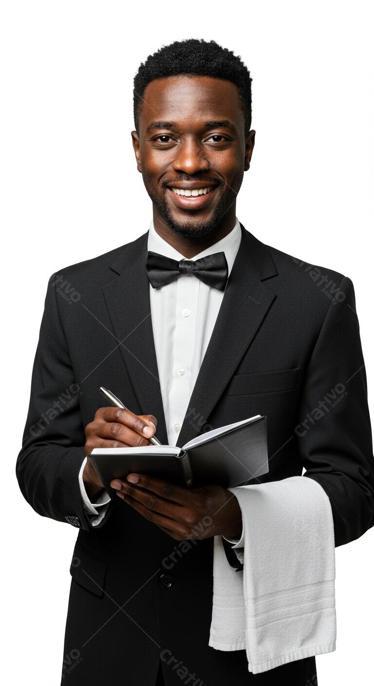 Garçom negro anotando pedido em restaurante