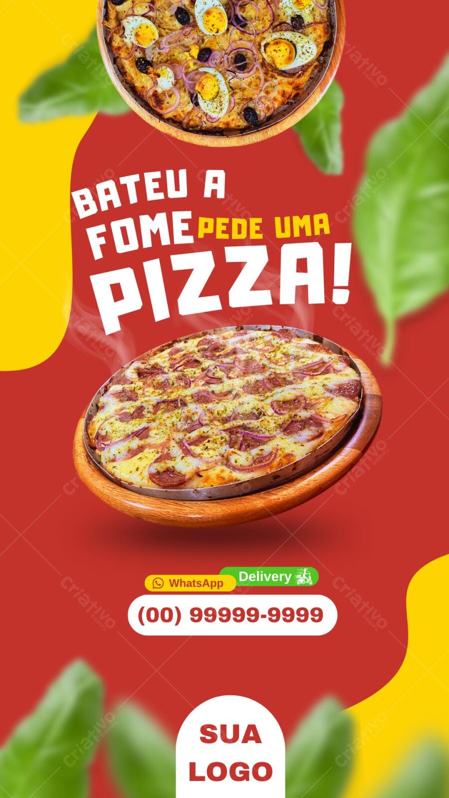 Post Instagram Pizza Vermelha e Amarela Editável no Canva