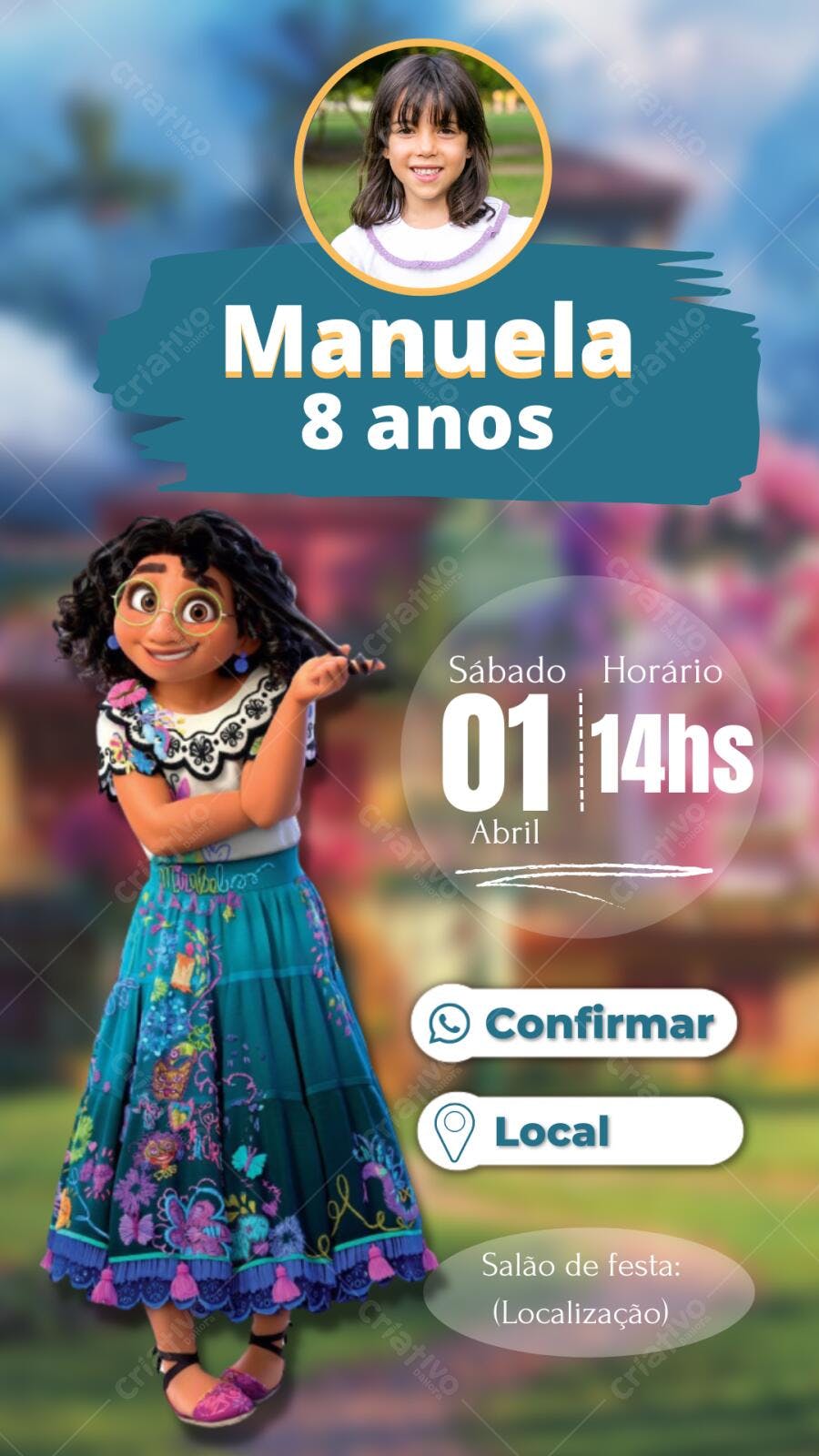 Convite de Aniversário Infantil Encanto Editável no Canva