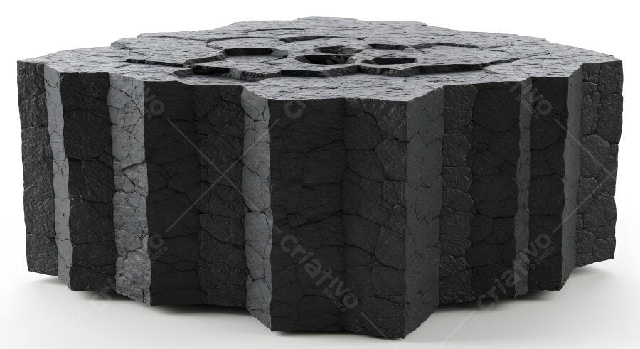 Pedra esculpida cinza escura com textura rachada