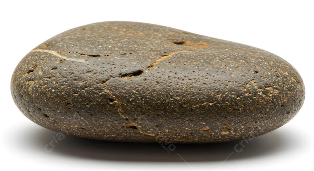 Pedra lisa de rio com padrão de erosão natural em fundo branco